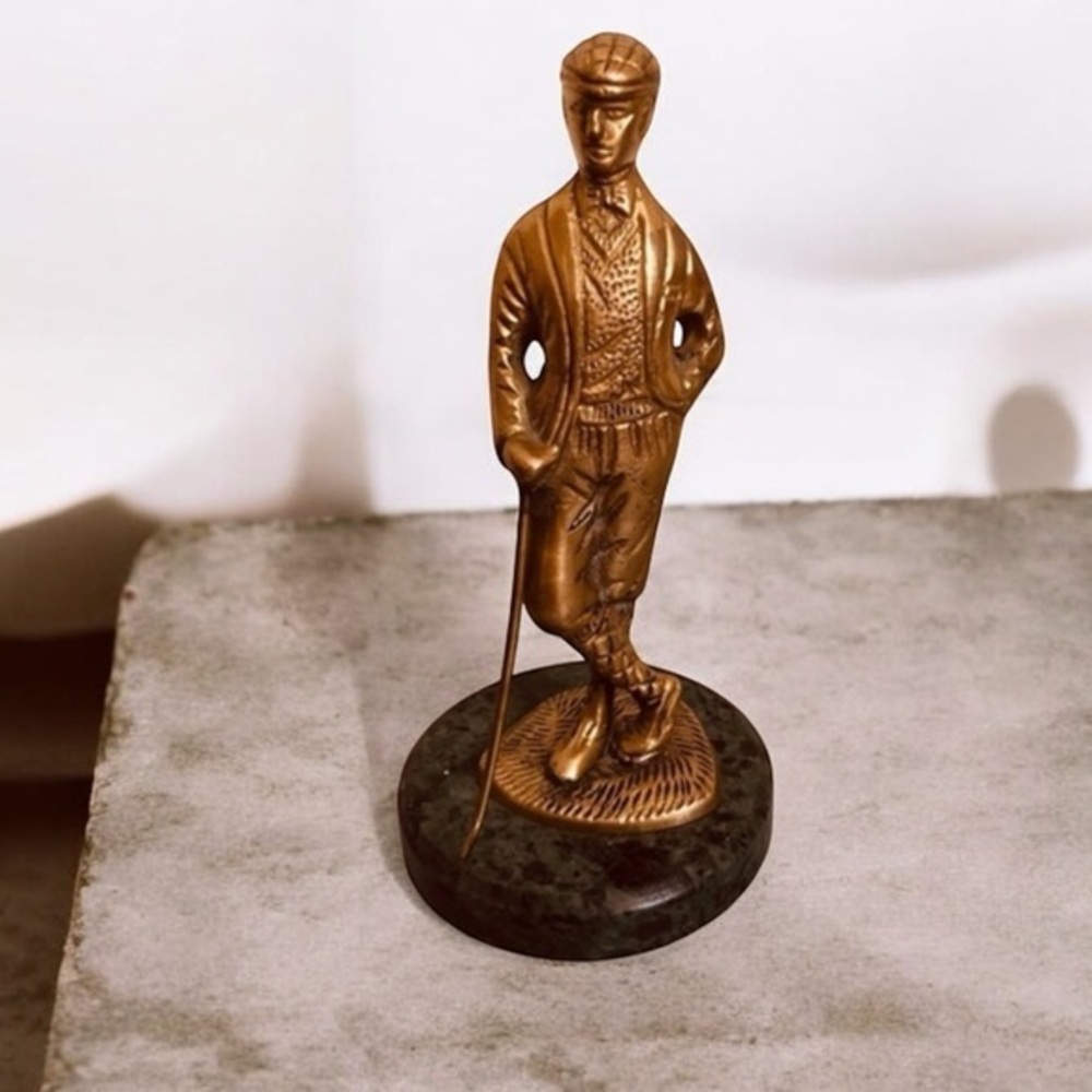 Vintage brass/ bronze and marble golfer figurine statue